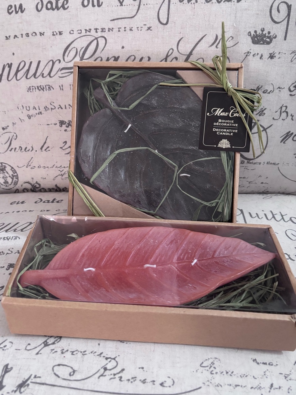 Decorative Leaf Candle Set - orange & Brown